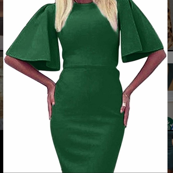 Emerald 👗 Green Formal Pencil Skirt Dress - Picture 3 of 3